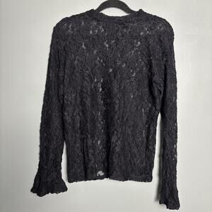 WHIMSY GOTH Women’s Black Long Sleeve See Through Rose Design Death Medium Large